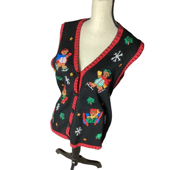 Womens Nutcracker Ugly Christmas Sweater Vest * Large* Black Red *Ramie cotton - Picture 9 of 11